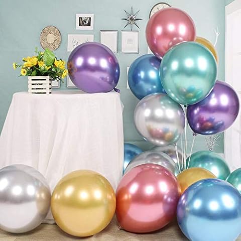 50PCS 12 inch Metallic Latex Balloons for Birthday, Wedding, Baby Shower and Christmas Party Decoration Balloons, including Gold, Red, Blue, Purple, Silver and Green Mixed Colorful Balloons Cover