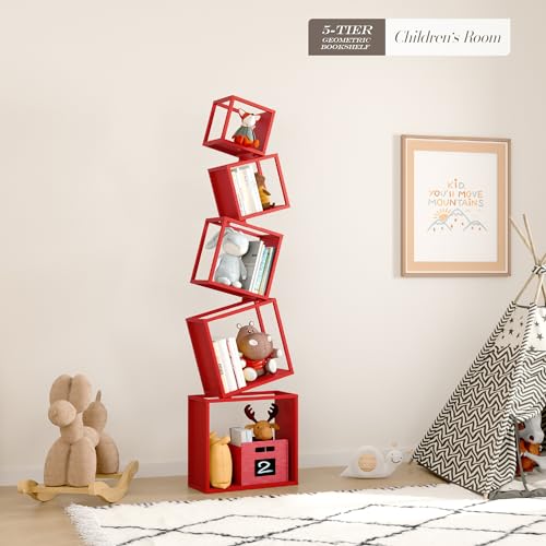 Sttoraboks Bookshelf, 5-Tier Geometric Bookcase, 70.6\" Tall Red Book Organizer, Industrial Bookshelf, Book Case, Corner Book Shelf, Display Shelf, Storage Shelves for CDs/Books/Home Décor - Thumbnail 7
