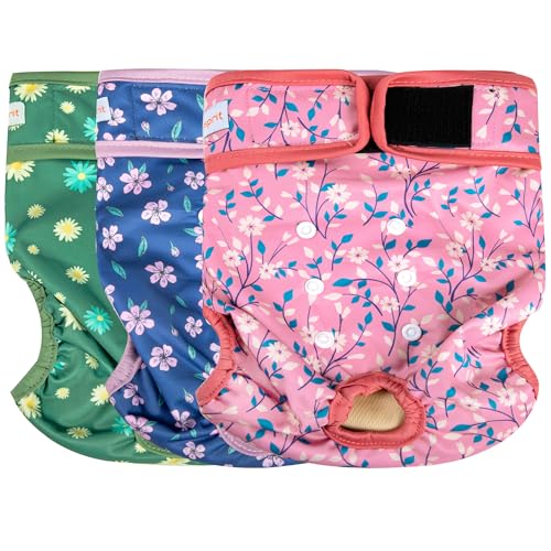 Image of Langsprit Washable Female Dog Diapers - Doggie Reusable Diapers for Doggy Puppy Female in Period - Highly Absorbent Dog Heat Panties Flower-1 S