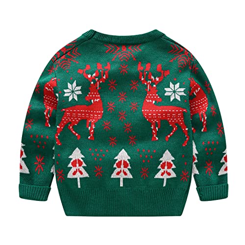 Toddler Boy Girl Christmas Sweater Long Sleeve Round Neck Blouse Deer Print Knit Pullover (Green, 5-6 Years) j19r2