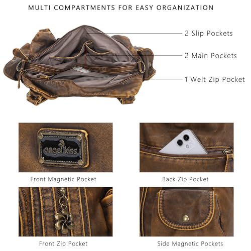 Image of Angel Kiss Purses for Women, Large Shoulder Bag Hobo Tote Purse Mutipocket Faux Leather Satchel Hobo Purse