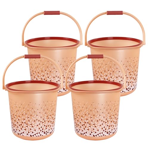 Image of Kuber Industries Pack of 4 Water Bucket for Washing Clothes with Handle | 24 Litres Bathing Balti for Bathroom | Water Storage Container - Essential for Household Chores | Tined- Brown