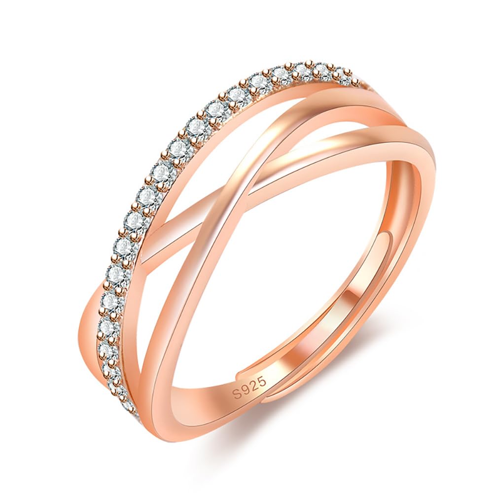 ToplstudSilver Rings for Women, Adjustable Rings Crossed Love Knot Rings, Cubic Zirconia Thumb Rings for Women Lady