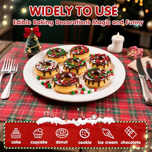 Image of Christmas Nonpareils Sprinkles for Cake Decorating,130g White Red and Green Mini Pearls Mix,Edible Sugar Holiday sprinkle for Cupcake Toppers,Cookie,Ice Cream Decorations Christmas Party Supplies