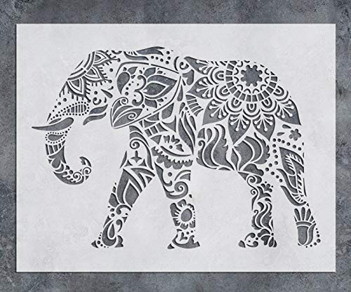 GSS Designs Elephant Wall Decor Stencil - Mandala Elephant Stencil (12x16 Inch) Laser Cut Painting Stencil - Floor Wall Tile Fabric Wood Stencils -Reusable Template for Wall Decals Transfer(SL-021)