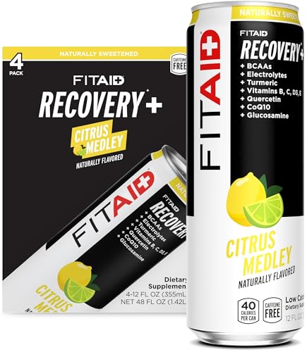 Image of FITAID Recovery Blend, Number 1 Post-Workout Recovery Drink, BCAAs, Electrolytes, Full Vitamin B Complex, Paleo, Vegan & Gluten-Free, Lightly Carbonated, 12 Fl Oz (Pack of 4)