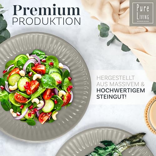 Steingut Geschirrset 4 Personen Hygge 16 tlg. TESTSIEGER, Traumhaftes Skandinavisches Steingut Geschirr Set, Schüssel- und Teller Set, Tafelservice 4 Personen, Geschirrsets Pure Living in Hellbraun