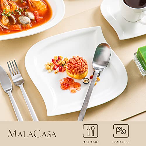 Foto von MALACASA, Serie Elvira, 60 TLG. CremeWeiß Porzellan Geschirrset Kombiservice Tafelservice mit Tassen, Untertassen, Dessertteller, Suppenteller und Flachteller für 12 Person