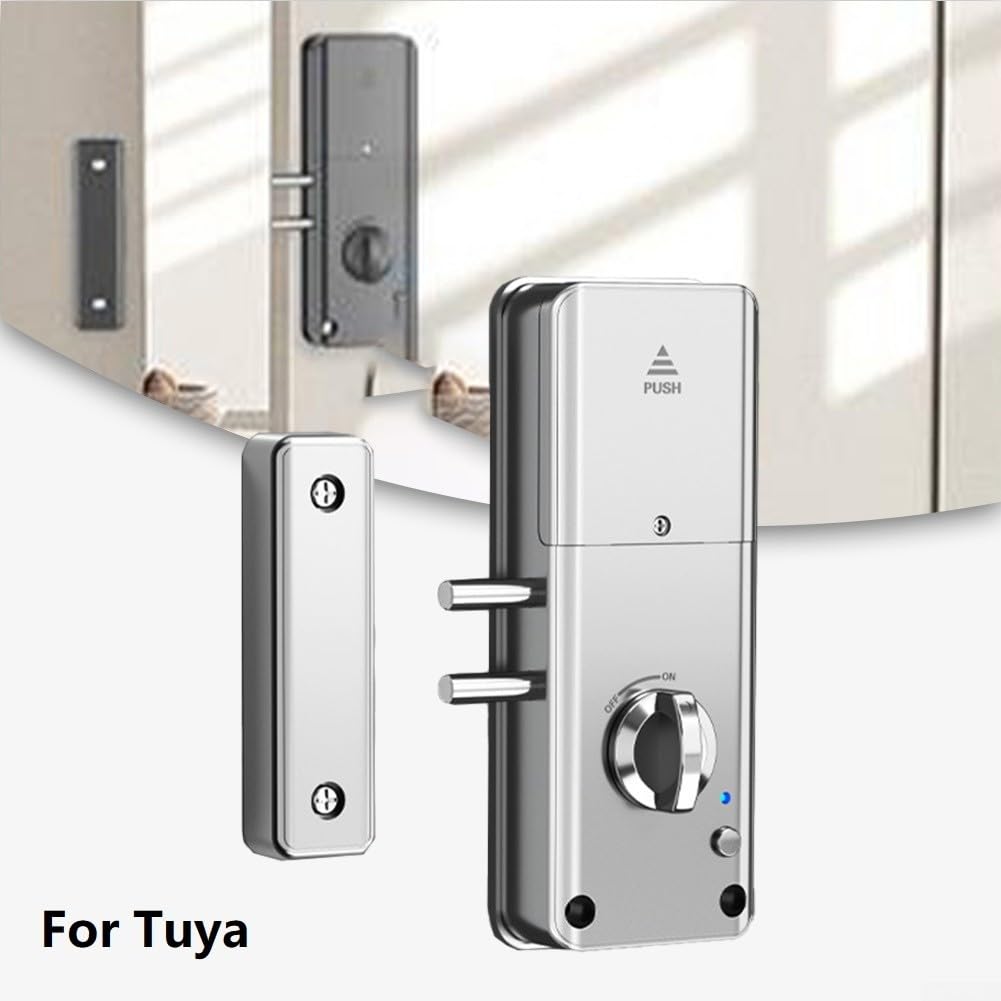 1 cerradura de puerta invisible inteligente, cerradura de puerta de madera para aplicación TUYA/desbloqueo de tarjetas, soporta múltiples métodos de desbloqueo, cifrado invisible (para