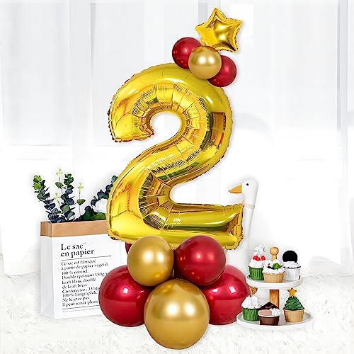 Image of 40 Inch Gold Number Balloons, Helium Mylar Foil Number Balloons for Birthday, Number 2 Balloon for 2st Birthday Decorations for Kids, Anniversary Party Decorations Supplies