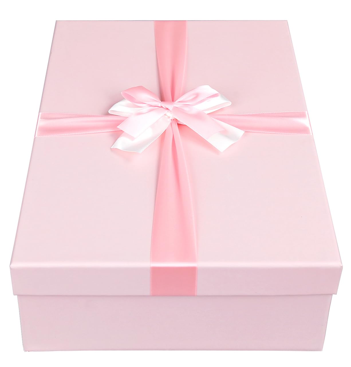Emartbuy Baby Pink Rigid Gift Box with Ribbon – 38 x 27 x 10 cm – Luxury Cardboard Presentation Box | Premium Packaging for Hampers, Birthdays, Weddings, Corporate Gifting