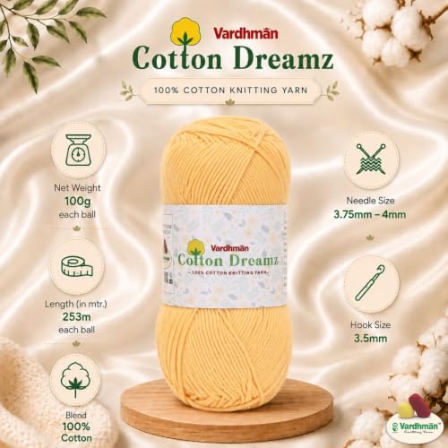 Image of Vardhman 100% Cotton Dreamz Light Weight Natural Thin Yarn | Pack-1 100g