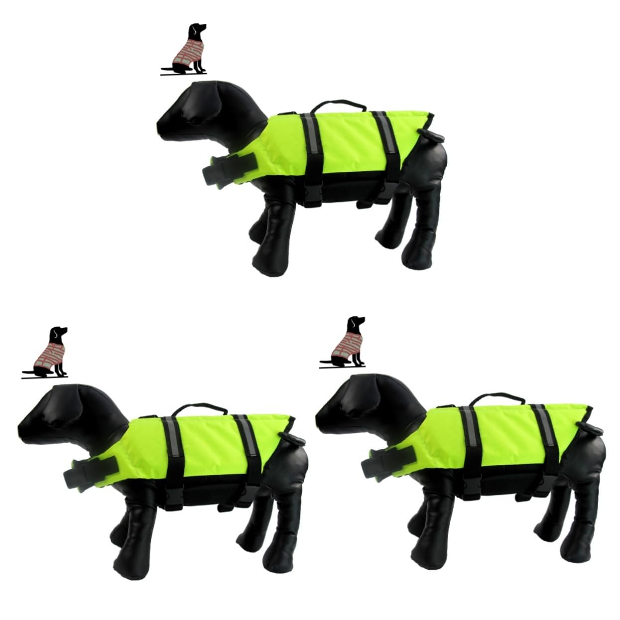 HANABASS 3pezzi Giubbotto Salvagente Riflettente Per Cani Di Piccola Taglia Xs Giacca Verde Per Nuoto e Attività All Aperto Comoda e Pratica Con Maniglie e Chiusura Rapida