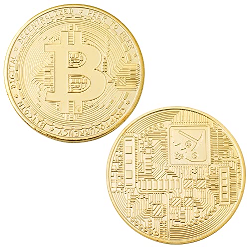 J.CARP Bitcoin (BTC) Commemorative Coin, Featuring Original Commemorative Tokens, Chase Coin, BTC Cryptocurrency Gold Plated Collectible Coin, with Protective Case (Gold, 1PCS)