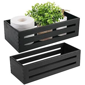 LotFancy Bathroom Decor Box, 2 Pack Wooden Toilet Paper Holder, Black Toilet Tank Basket, Back of Toilet Storage Basket, Farmhouse Toilet Tank Topper LotFancy Bathroom Decor Box 2 Pack Wooden Toilet Paper Holder Black Toilet Tank Basket Back of Toilet Storage Basket Farmhouse Toilet Tank Topper