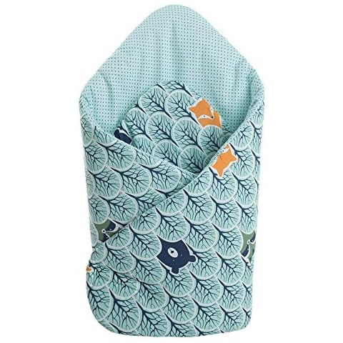 Swaddling Blanket Pillow 100% Cotton 75x75cm Sleeping Bag Double Sided Soft All Year Round Multifunctional Anti-Allergic Babies Medi Partners (Forest with Mint) Cover