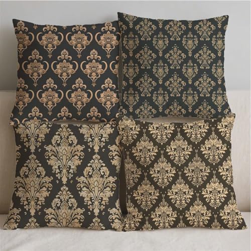 Housse de coussin extérieur 70x70cm imperméable en lin marron lot de 4