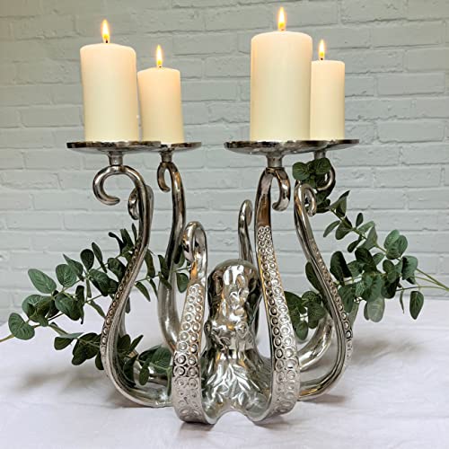 Unique Extra Large Octopus Candle Holder | Silver Metal Octopus Candelabra | Octopus Candlestick 4 Pillar Candle Holder - Cosy Home Interiors Unique Extra Large Octopus Candle Holder | Silver Metal Octopus Candelabra | Octopus Candlestick 4 Pillar Candle Holder - Image 2
