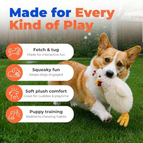 Image of Best Pet Supplies Crinkle Plush Chicken Dog Toy for Interactive, Puppy and Senior Indoor Play - Colorful, Cute and Cuddly (Beige)