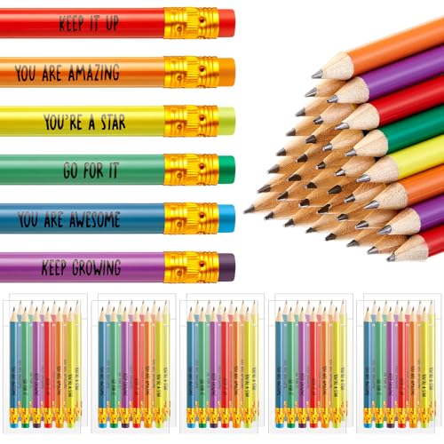 Clabby 50 Pack 300 Pcs Inspirational Motivational Rainbow Pencils Bulk Teacher to Student School Leavers End of Term Kids Graduation Gifts Class of 2026 Pupil Prize School Party Bag Fillers Office