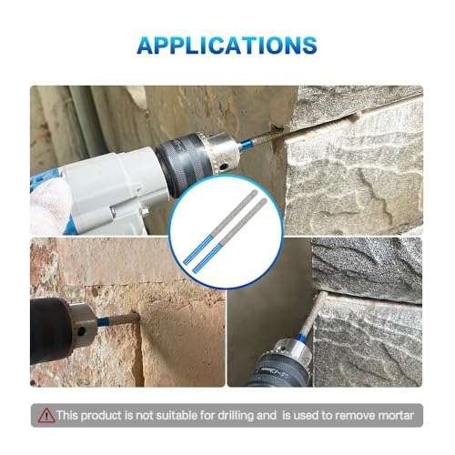 Tuck Point Pin Diamond Bit - BRSCHNITT 72 x7.4mmDiamond Mortar Raking Bit with Round Shank for Removing old Mortar Grinding/Shaping Masonry,Stone,Concrete,Inside Corners Diamond Glitter Bit. — view 4