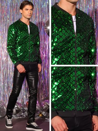 Image of Lars Amadeus Argyle Sequin Bomber Jacket for Men's Party Club Shiny Baseball Varsity Jacket