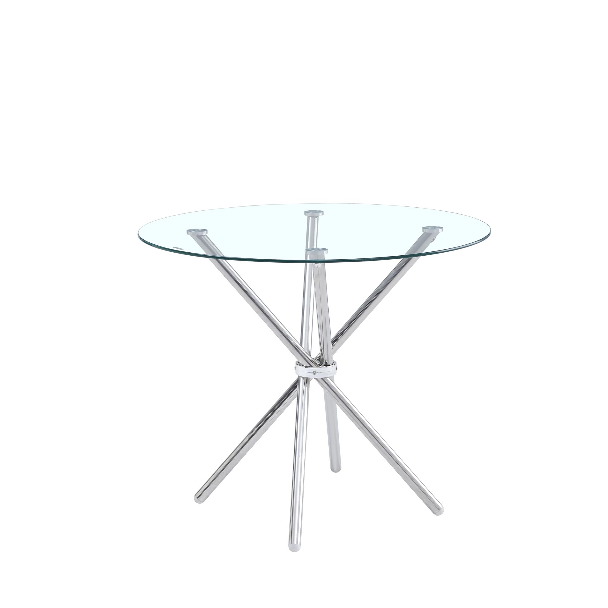Panana Round Glass Kitchen Dining Table With Silver Chrome Legs Kitchen Table Ideal for Home Restaurants Pub Office (90cm Round)