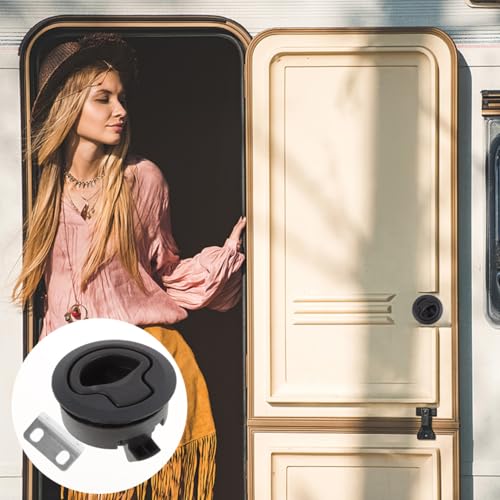 Image of BESPORTBLE Flush Pull Slam Latch Locker Cabinet Marine Hatch Latches Rv Drawer Slam Lock Hatch Lift Handle Round Deck Black Plastic for Boat Camper Rv Trailer 2.4 Inch