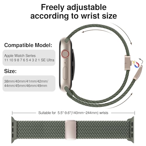 Image of Braided Stretchy Band Compatible with Apple Watch Bands 38mm 40mm 41mm 42mm 44mm 45mm 46mm 49mm Women Men, Soft Nylon Solo Loop Magnetic Sport Strap for iWatch Series 11 10 9 8 7 6 5 4 3 2 1 SE Ultra