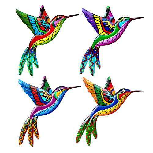 Juego de 4 adornos de colibrí de hierro forjado para colgar
