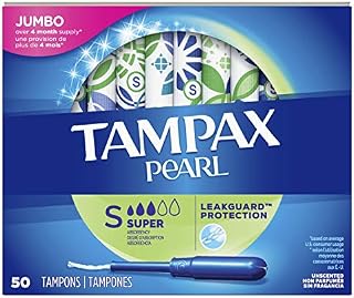 Tampax Pearl Tampons Super Absorbency with LeakGuard Braid, Unscented, 50 Count