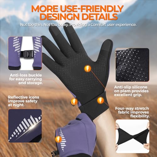 Image of rivmount Winter Gloves Women Men, Cold Weather Touch Screen Liner Glove, Windproof 3-Layers, for Running, Cycling, Biking, Hiking, Driving