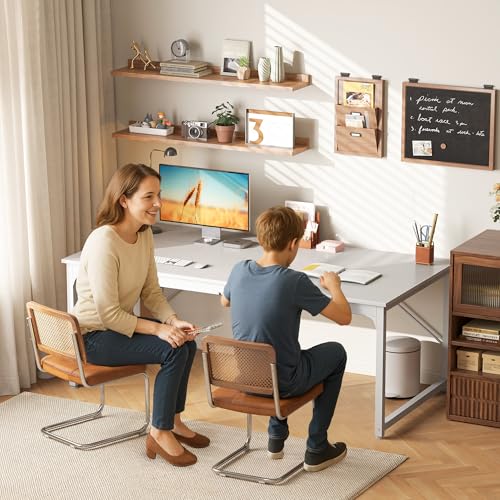 Image of PRAISUN 63 x 29.5 Inch Computer Desk with Deeper Desktop, Gaming Office Writing Work Desk for Home Office, Study, Bedroom, Work from Home, Metal Frame, White