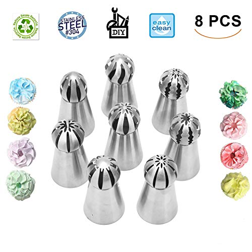 Russian Piping Tips 8 Pcs/Set, Messar Stainless Steel Russian Piping Ball Tips Frosting