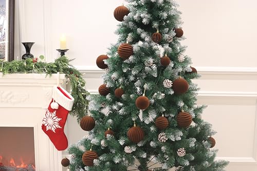 Image of 20Pcs Brown Velvet Christmas Ornaments Set,2.36In Flocked Ornaments Balls | Velvet Ornaments For Christmas Tree Decor;Holiday Christmas Decor;Christmas Decoration;Shatterproof Plastic Christmas Balls