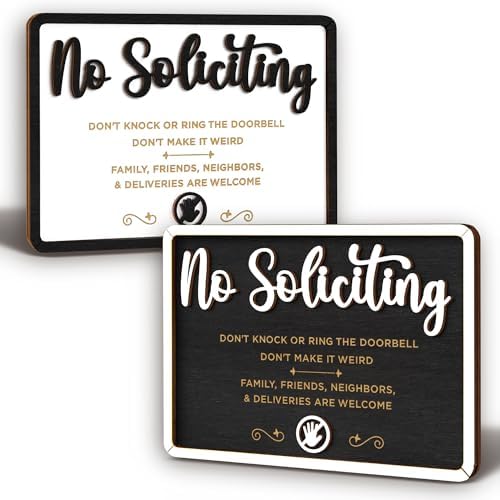 Funny No Soliciting Sign For House Door - Small No Soliciting Sign For Front Door Hanging, Do Not Knock Or Ring Doorbell Signs For Home, Wooden No Solicitors Signs For Office Business