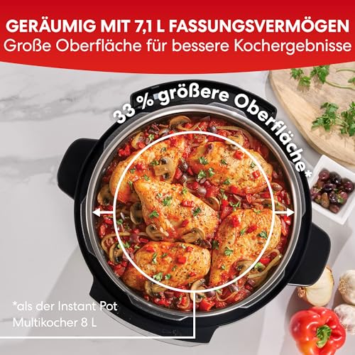 Instant Pot Multicuiseur XL 7,1 l 7 en 1 Smart Cooker – Autocuiseur, mijoteuse, cuiseur à riz, poêle à sauter, yaourtière, cuiseur vapeur et chauffe-plat, noir – Image 5