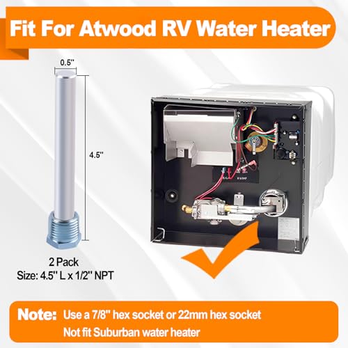 Image of RV Water Heater Magnesium Anode Rod Compatible with Atwood Heaters 11553-4.5 inch, 1 /2 inch NPT, For RV, Camper and Trailer Water Heaters Replacement Parts