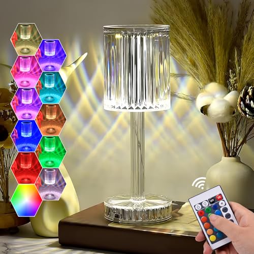 Solis Convene Crystal Table Lamp,RGB Changing Touch Table Lamp with Remote Control,USB Rechargeable Crystal Bedside Lamp,LED Cordless Desk Lamp for Bedroom/Living Room/Bar Dining Decor Lights