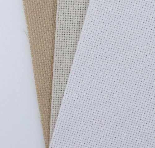 Image of KCS 3 pc of 15 inch x 18 inch(38cmx45cm) Counted Cross Stitch Cotton Aida Cloth Needlework Rolled Fabric Box,16CT,Khaki+Pearl Grey+White