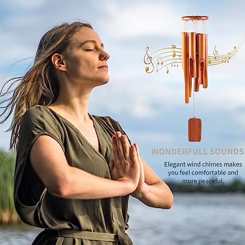 DONGDA Bambus Windspiel, 6 Rohre Windspiel Holz Draußen Glockenspiel Garten Windspiele für Draußen Hängend Holz, Klangspiel für Draußen Wind Chimes inkl. S-Haken, Gedenk-Geschenke (Holzfarbe)