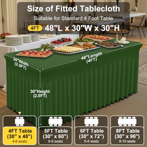 Image of Smiry Spandex Elastic Fitted Table Cloth Skirt for 4FT Rectangle Table | Stretch Washable Table Cloth, Banquet Table Cover for Wedding, Party, Indoor & Trade Shows, (Olive Green, 48Lx30Wx30H)