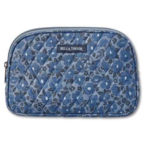 Bella Taylor Cosmetic Pouch, Quilted Makeup Bag, Navy Floral