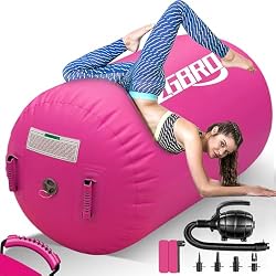 CZGBRO Gymnastics Barrel Air Roller with Pump, Inflatable Tumbling Equipment Air Mat Octagon Mat for Backhandspring Training Cheerleading Home Use
