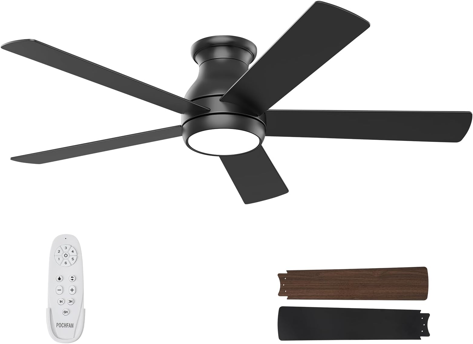 TALOYA 52 Inch Ceiling Fans with Led Lights Remote Control Flush Mount