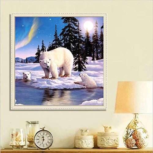MXJSUA DIY 5D Polar Bear Diamond Painting Kits for Adults Round Full Drill Moon Diamond Art Kits for Kids Gem Art Rhinestone Arts Craft Canvas Diamond Art for Home Wall Art Decor 30X30cm