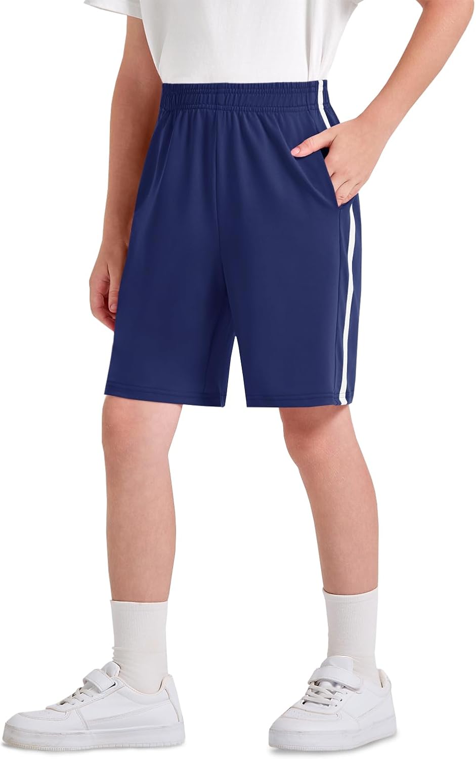 Haloumoning Boys Athletic Shorts Kids Active Elastic Waist Breathable Basketball Soccer Gym Shorts with Pockets 5-14 Years