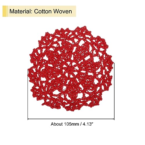 uxcell Fabric Coasters, 8pcs 4" - Cotton Woven Crochet Doilies, Lace Embroidery Cup Mat with Floral Pattern for Wedding Party Decoration (Red) by uxcell - Image 2