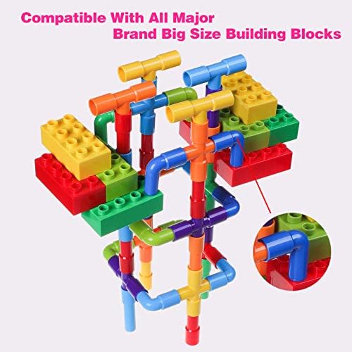 burgkidz 176 Piece Pipe Tube Toy, Sensory Water Tube Locks Construction Building Blocks, Educational Building Learning Toys with Wheels and Baseplate for All Ages Kids Boys Girls