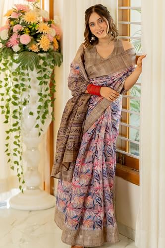 Image of MIRCHI FASHION Women Saree Cotton Blend Kalamkari Printed | Comfortable Office and Regular Daily Use Sari with Unstitched Blouse Piece
